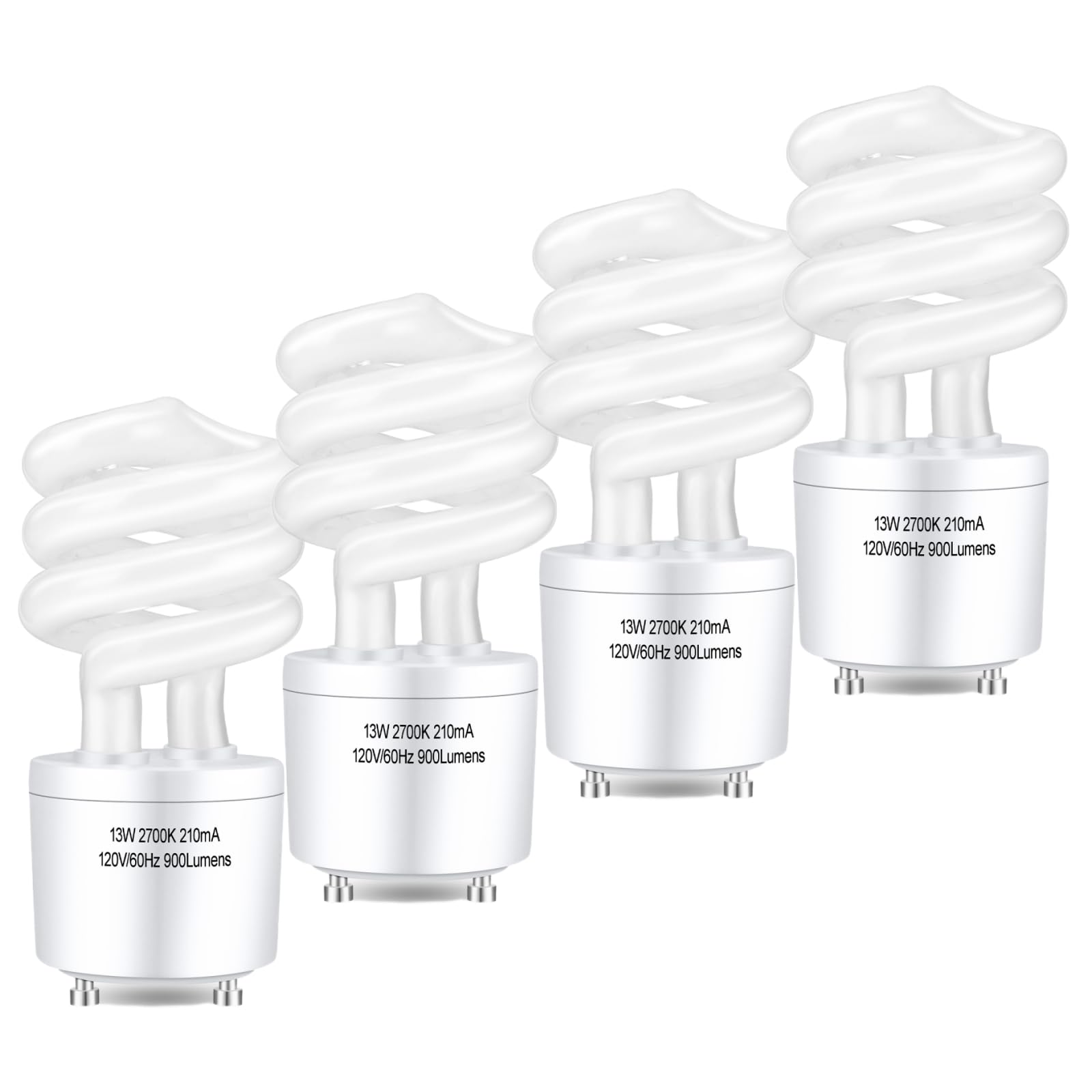 Photo 1 of Winkcao CFL Light Bulbs GU24 Base, T3 Spiral 13Watt (60Watt Equ) Soft White 2700K 900lm Compact Fluorescent Light Bulbs, UL Approved, 120v 60Hz, Self Ballasted CFL Bulbs, Pack of 4