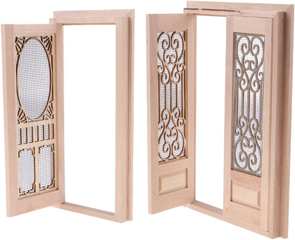 D DOLITY 2 Stück 1/12 Puppenhaus Möbel - Miniatur Holztür Einzeltür