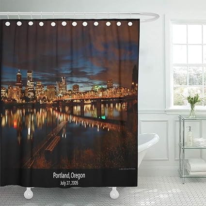 Amazon Com Semtomn Shower Curtain Dusk Downtown Portland Oregon