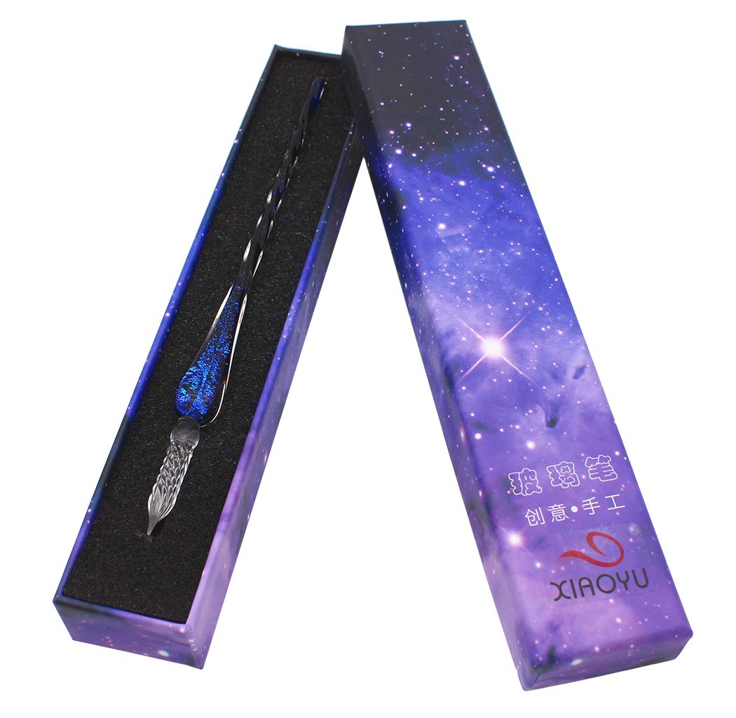 Xiaoyu Glass Dip Pen Vintage Handmade Glass Signature Pen Starry Sky Crystal Dip Sign Pen Gift Calligraphy Pen - F
