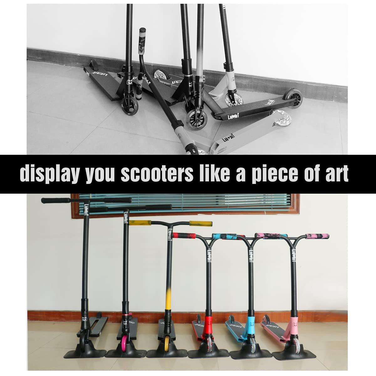 Limit Universal Scooter Stand Parking Scooter Stand Holder fit Major Scooters and Kick Scooters for Diameter 95-150mm Thickness 24-30mm Wheels Organize Multiple Scooters Upright and Stable