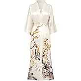 PRODESIGN Kimono Robe for Women - Long Satin Sleepwear Silky Kimono Cover-Up Nightgown Japanese Bathrobe Loungewear Blouse