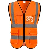 Lehueos High Visibility Vest Safety Vest with Pockets and Zipper Meets ANSI/ISEA Standard(1 Pack 5 Pack)
