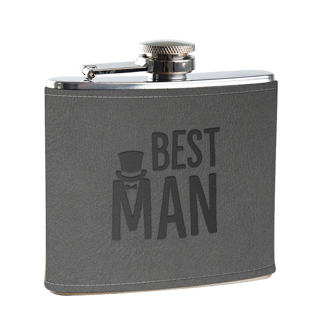 Best Man Gift for Wedding - "Bestman" Engraved Grey Leather Hip Flask Gift - Wedding Party Gifts from Bride and Groom - Best Man Hip Flask Engraved