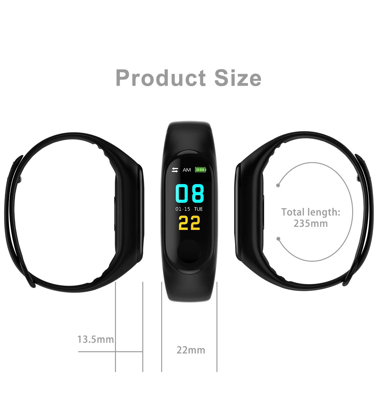 SAILINE Fitness Tracker Heart Rate Fitness Wristband Smart Watch Waterproof IPX6 Activity Tracker Blood Pressure Smart Bracelet with Stopwatch Sport GPS Pedometer Women Men (Black)