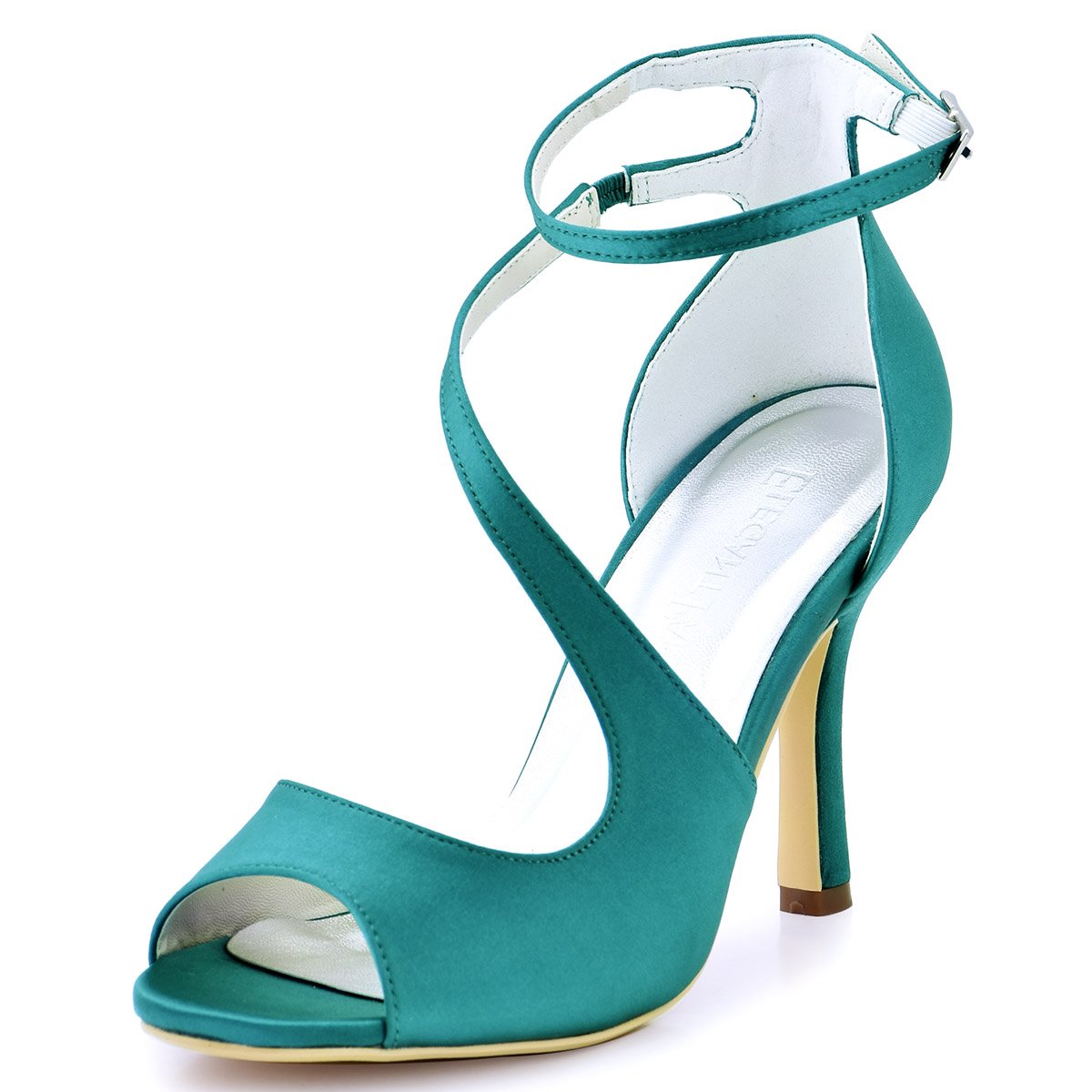 ELEGANTPARK Women's Peep Toe High Heels Ankle Straps Buckles Satin Evening Party Prom Sandals