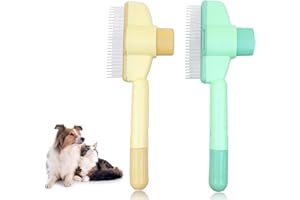2Pcs Pet Hair Removal Comb for Shedding, Cat Grooming Brush with Release Button, Stainless Steel Teeth for Cats & Dogs