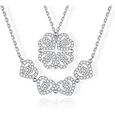 2-in-1 Moissanite Clover Heart Necklace for Women,Dual Mode Moissanite Necklace,0.3CT*4 Heart Pendant Transforms to Four Leaf Clover Charm,925 Sterling Silver Plated with Platinum,Gifts for Valentine's Day,New Year,Birthdays,Anniversaries,One Necklace,Two Wearing Methods