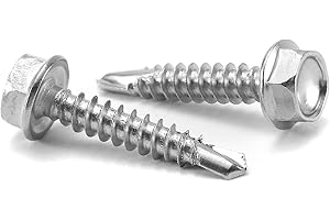 #14 x 1" Sheet Metal Screws 100PCS 410 Stainless Steel Hex Washer Head Fast Self Tapping Screws by SG TZH