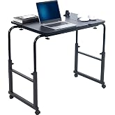 VIVO Black Mobile Over the Bed and Recliner Table, DESK-V202B | Tilting Laptop Tray with Height and Length Frame Adjustment, Ergonomic Overbed Kids and Adult Desk on Wheels