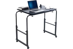 VIVO Mobile Over The Bed and Recliner Table, Tilting Laptop Tray with Height and Length Frame Adjustment, Ergonomic Overbed Kids and Adult Desk on Wheels, Black, DESK-V202B
