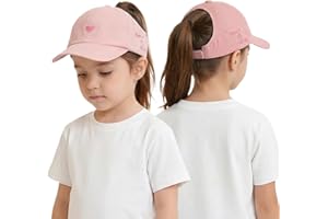 Girls Ponytail Baseball Cap Cute Heart Embroidered Outdoor Casual Trucker Hat Kids Summer Adjustable Sun Hat for 2-7 Years