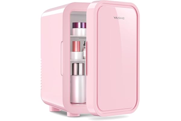 YASHE Mini Fridge, 6 Liter/8 Can 110V AC/DC Portable Thermoelectric Cooler Refrigerators for Bedroom, Skincare, Beverage, Office, Dorm Room and Car, Pink