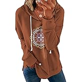 Women's Brown Mandala Print Hoodie Long Sleeve Loose Fit Pullover Sweatshirt With Drawstring For Fall Winter