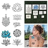 Tattify Assorted Lotus Flower Temporary Tattoos - Body, Mind and Spirit (Complete Set of 18 Tattoos - 2 of each Set) - Individual Styles Available - Fashionable Temporary Tattoos