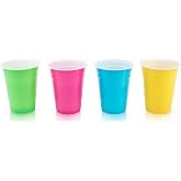 True Party Plastic Cups, Disposable Cup for Beers, Cocktails, Sodas, Water, Beverages, Smoothies, Iced Tea, Juices, 16 oz, Set of 24, Multicolor