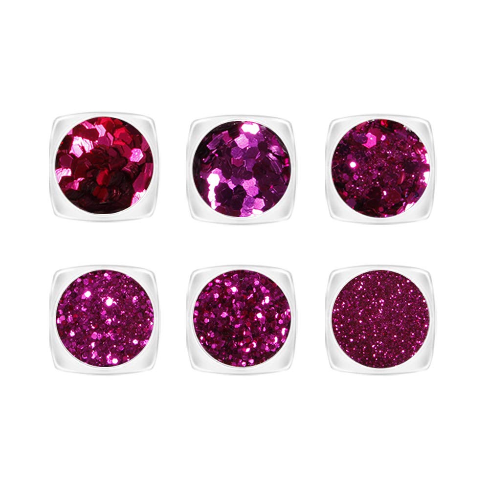 YOFASEN 6pcs Chunky Glitter Face Glitter - Nail Art Accessories Glitter Crafts Sequin Mixed Set Cheek Lip Makeup DIY Decor Paillettes, Red 3