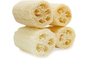 pisdoplop 4" Natural Loofah Exfoliating Body Sponge Scrubber, Plant-Based Organic Loofa Luffa for Men & Women Skin Care Bath Shower Cleaning Back & Fac, Natural Sponges for Dishes, Pack of 4