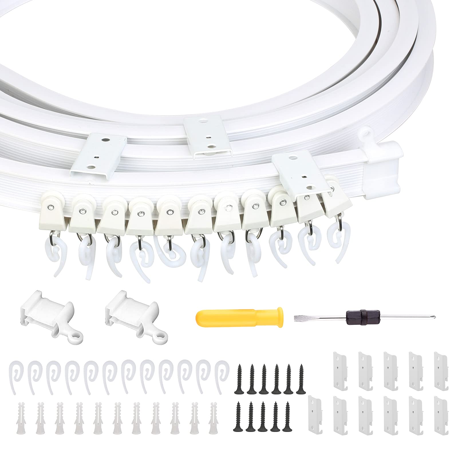 SUNYOK 3.5m Ceiling Curtain Track Bendable Ceiling Mounted Curtain Track Flexible Curtain Track for Bay Windows RV Room Divider Curtain Rail White