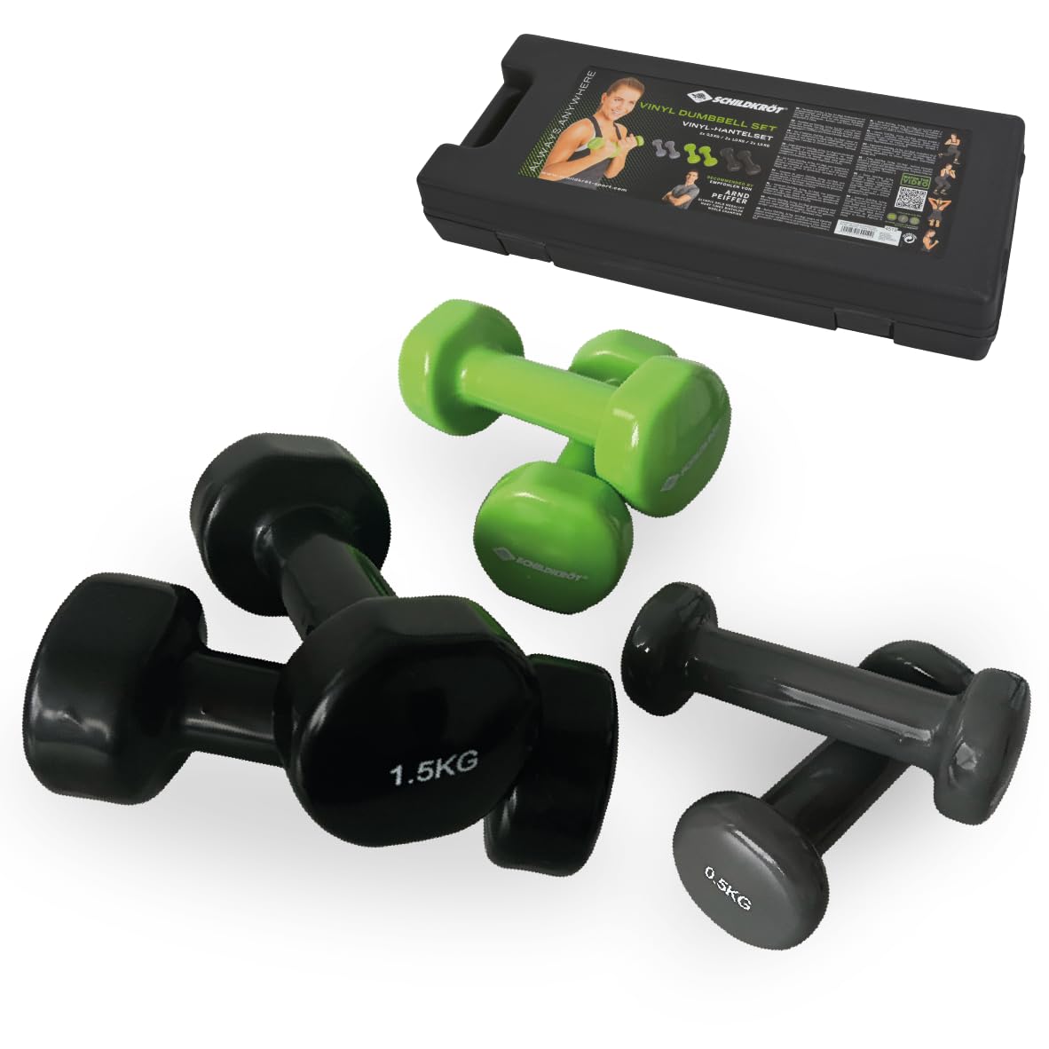 Schildkröt Fitness Dumbell Set (2x0.5 Kg, 2x1 Kg, 2x1.5 Kg), Grey/Black/Green, 960010