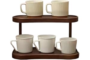 Coffee Mug Stand - 2-Tier Multi-Functional Shelf Organize, Rustic Wood Countertop Cup Rack | Space-Saving Kitchen Coffee Bar 
