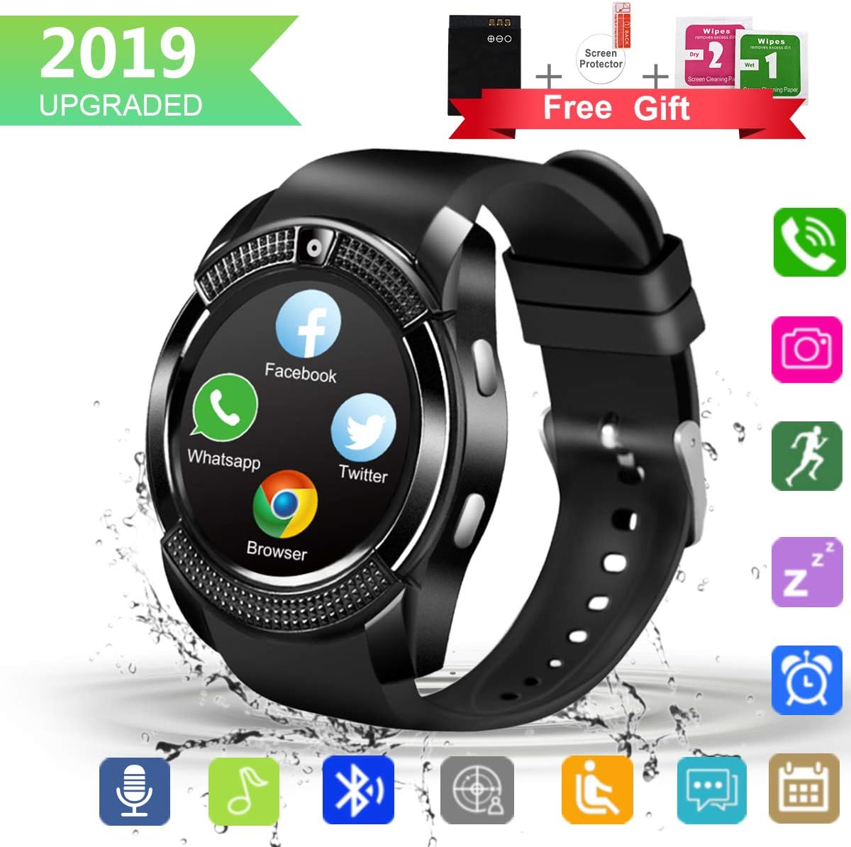 GuaTcy Smart Watch,Bluetooth SmartWatch with Camera Touchscreen,Smart Watches Waterproof Unlocked Phones Watch with SIM Card Slot,SmartWatches Compatible with Android Phone XS 8 7 6 Samsung Men Women