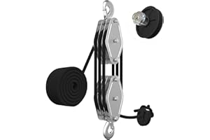 YATOINTO Rope Pulley Hoist with Bearing, 2200 LB Pulley Block and Tackle System 6:1 Power, Pulley Block 1100LB Loading Capaci