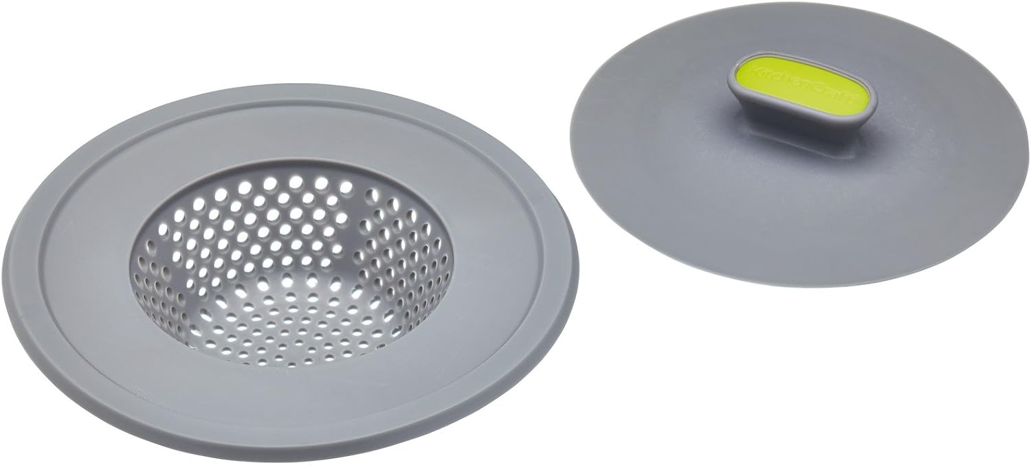 KitchenCraft 2-in-1 Plastic Plug and Sink Strainer, 11.5 cm (4.5") - Grey/Green