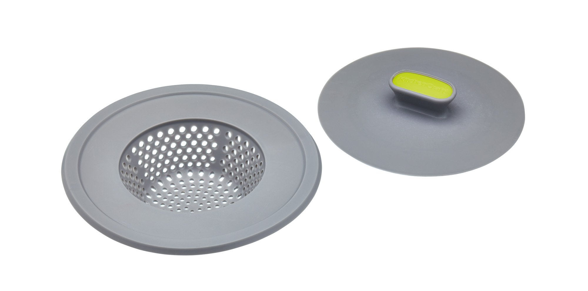 KitchenCraft 2-in-1 Plastic Plug and Sink Strainer, 11.5 cm (4.5") - Grey/Green