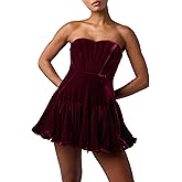 Lulus Zarae Corset Velvet Flounce Women’s Strapless Cocktail Dress