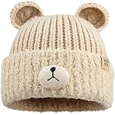 Crochet Beanie Bear Ear Cute Shape Knitted Hats Warm Plush Slouchy Winter Hat Skin-Friendly Fuzzy Animal Skull Cap