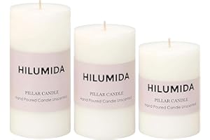 HILUMIDA White Pillar Candles Set of 3 - Hand-Poured Unscented Candles,Smokeless Dripless Candles for Dinner Table and Home, Set of 3 in Different Sizes (3"x4", 3"x5", 3"x6")