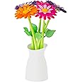 Vigar Flower Pen Set With Vase - 5 Colorful Daisy Pens With Blue Ink For Office & School