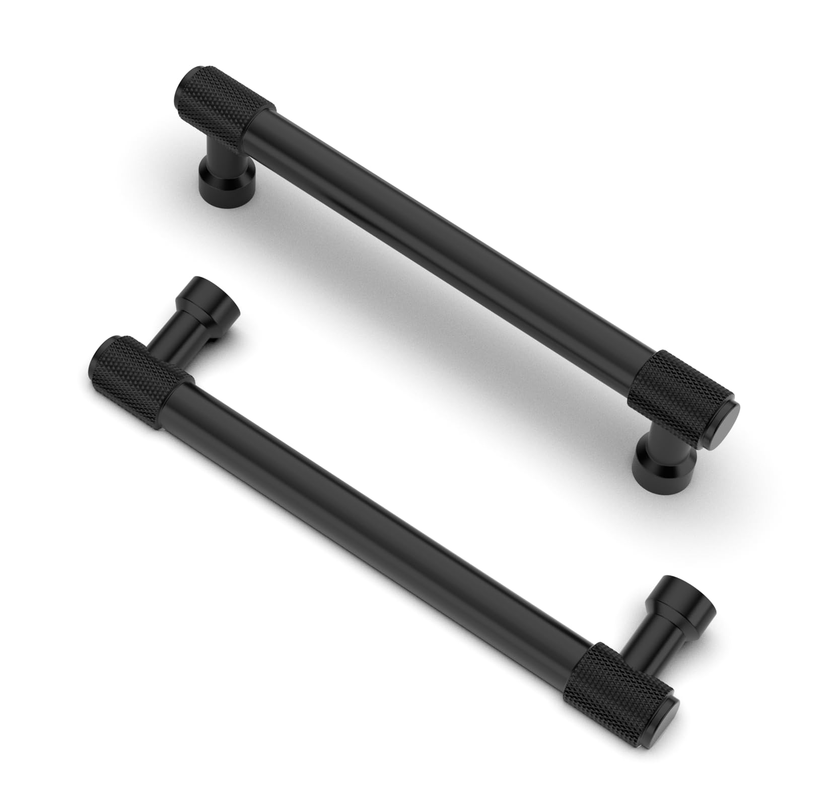 Furniware Pack of 10 Knurled Cabinet Handles - Black Drawer Handles for Kitchen Cabinets, 128 mm, Hole Spacing