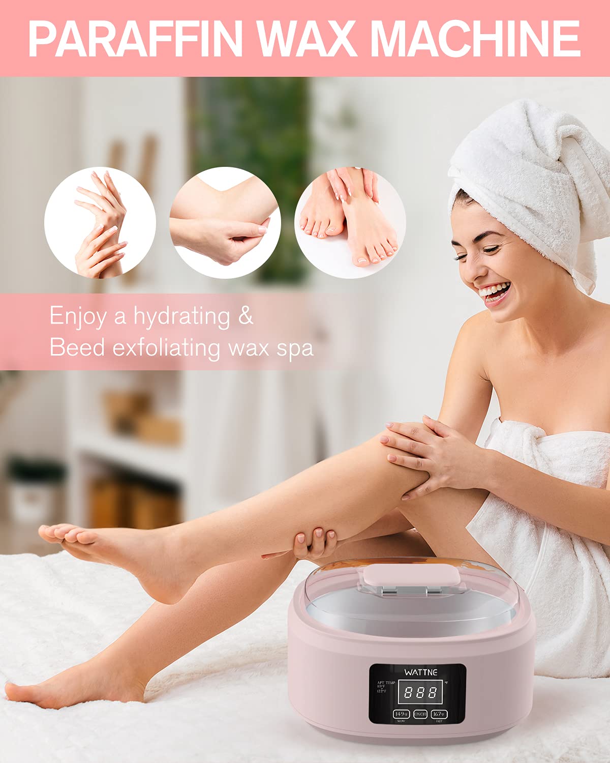 Paraffin Wax Machine for Hand and Feet -Paraffin Wax Warmer Moisturizing Kit Auto-time and Keep Warm Paraffin Hand Wax Machine for Arthritis (Pink)