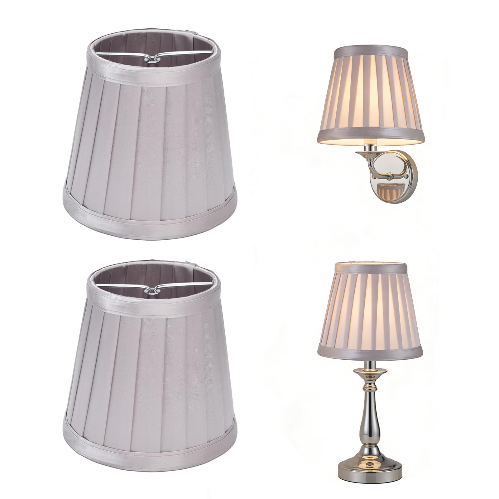 2 pcs Lamp Shade,Fabric Lampshade with Folds Clip On Lamp Shade for E14 Bulbs Nordic Style Lampshade Chandelier Lighting Accessories for Home Decoration Light Purple