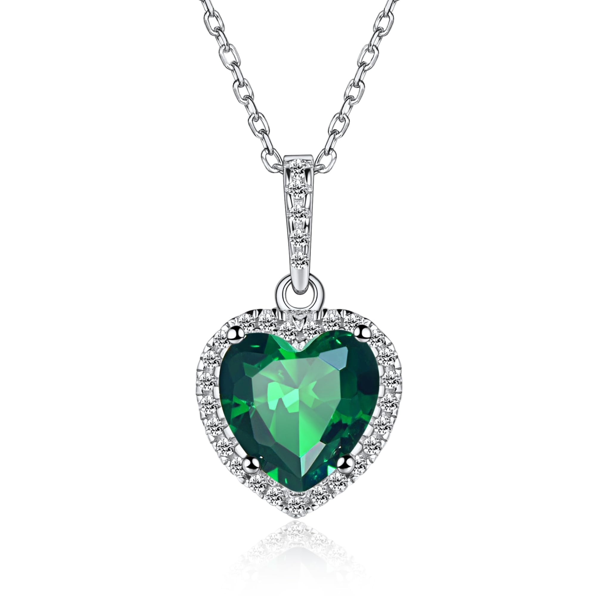 ChicSilver May Birthstone Necklace for Women 925 Sterling Silver Heart Pendant Necklace Simulated Emerald Jewelry For Mothers Daughter Girlfriend — image 1