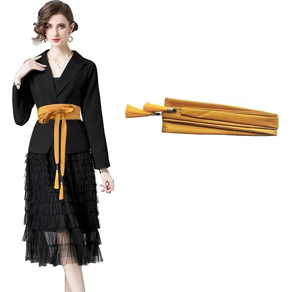 1242 Women\'s Wide Belt With Bouble Loop Dress Lace-up Waist Cover Obi laelinggt Women main image 2