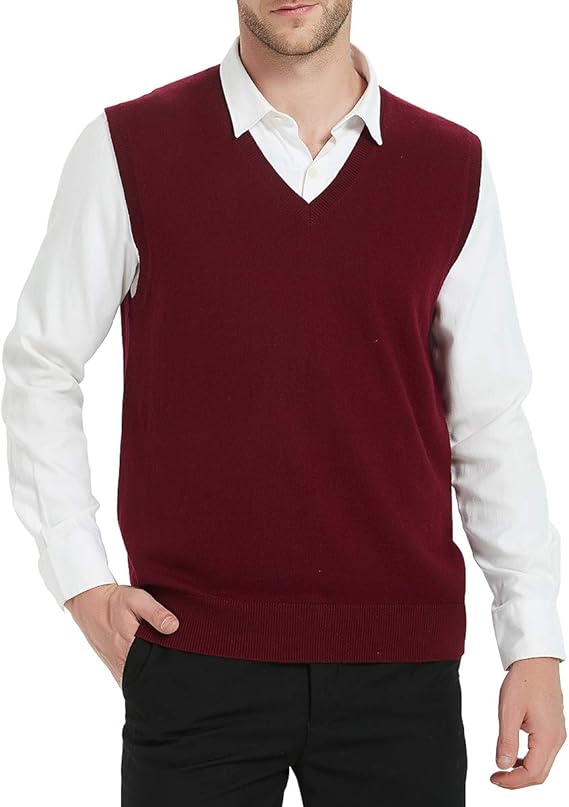 Kallspin Men's Cashmere Wool Blended Sweater Vest Relaxed Fit V Neck