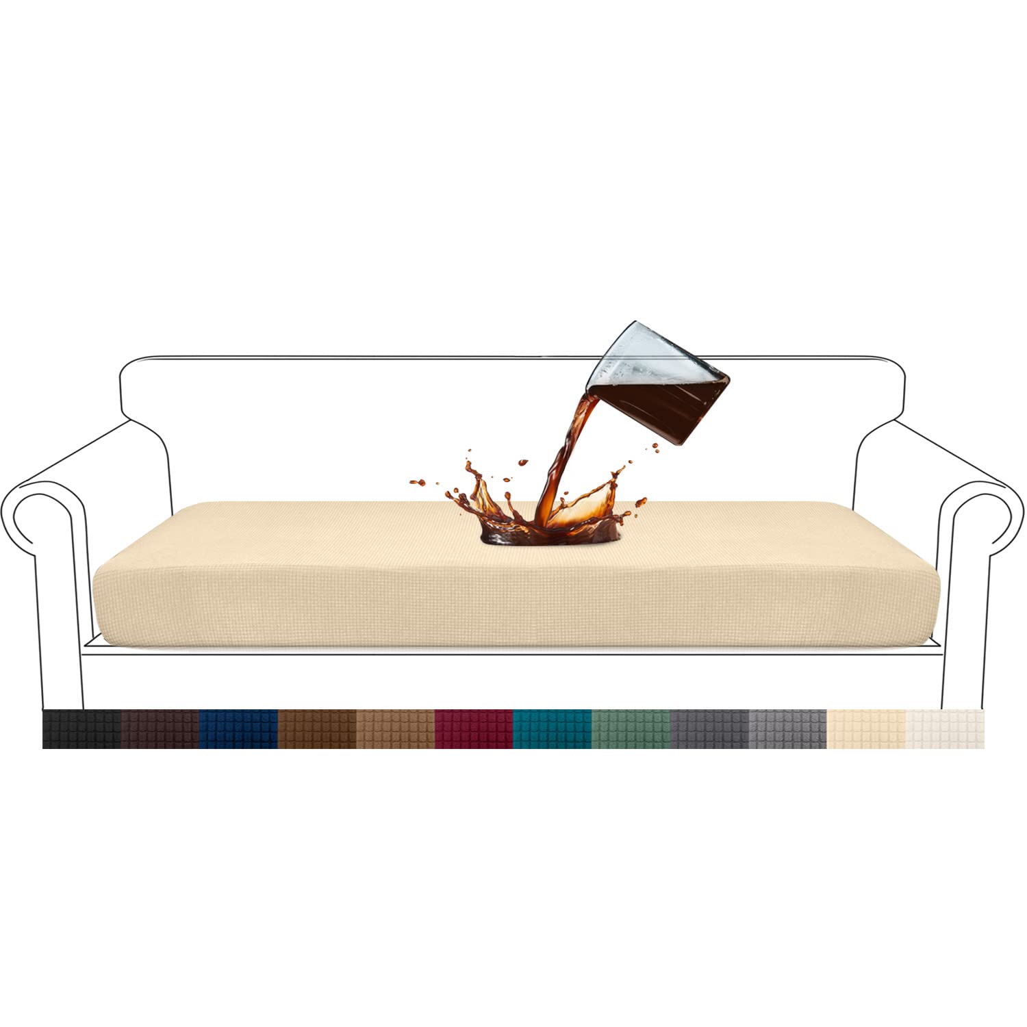 Granbest Premium Water-Repellent Sofa Seat Cushion Covers High Stretch Jacquard Fabric Couch Seat Slipcover Protector for 4 seater sofa (4 seater, Beige)
