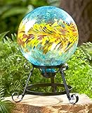 The Lakeside Collection Colorful Glass Ball on Stand - Turquoise & Yellow