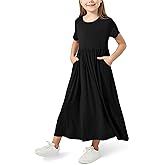 EASWEET Girls Maxi Dress Bamboo Viscose Short Sleeve Flowy Casual Girls Summer Dress