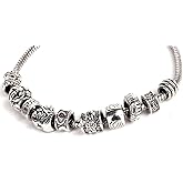 RUBYCA Tibetan Silver Color Loose Charm Beads and 1pcs European Charm Bracelet 8.3 Inch