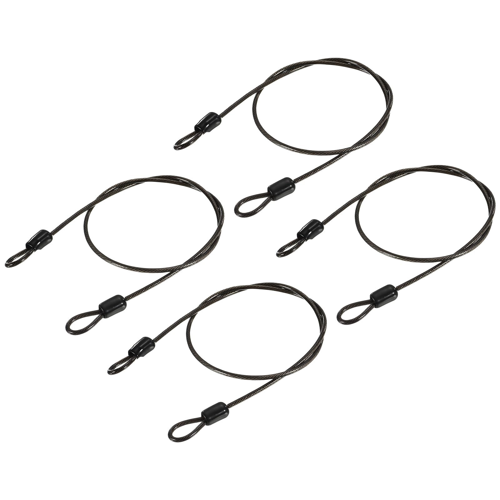 YOKIVE 4 Pcs Security Steel Cables, Coated Baggage Lock Wire Rope with Double Loop | Great for Luggage, Bicycles, Doors (Black, 2.5mmx0.5m)