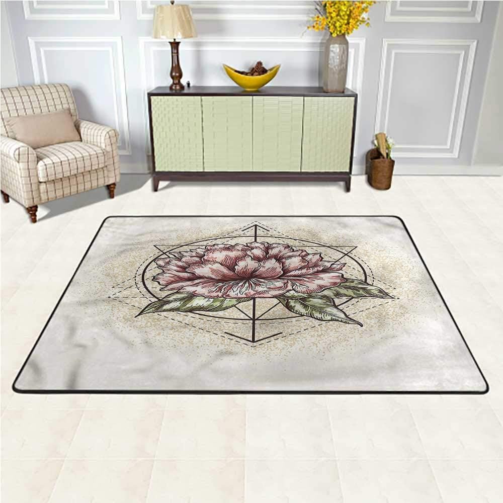 Area Rug Spring, Sacred Geometry Blossoms Home Decor Rug Home Bedrooms Floor Decorative 4 x 4 Feet