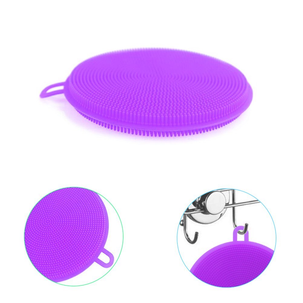 Silicone Sponge Multipurpose Antibacterial Silicone Scrubber for Kitchen Brush Pot Pan Dish Bowl -Wash Fruit and Vegetable -Pot Holder (4, Purple+red)