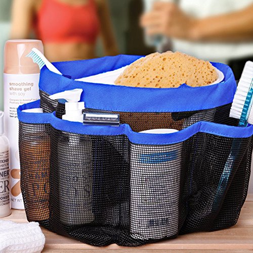 MuNiSa Mesh Shower Caddy Tote, Quick Dry Oxford Hanging Toiletry Organizer with 8 Storage Pockets, Portable Bath Bag for Shampoo, Conditioner, Soap and Other Bathroom Accessories(Blue)