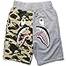 Athletic Pants Shark Pattern Camouflage Stitching Shorts Men Drawstring Sports Shorts (Medium, Grey)