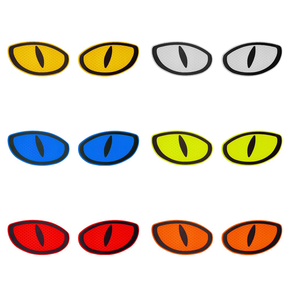 Photo 1 of SUPERFINDINGS 12Pcs 6 Colors PET Reflective Eye Decals Night Safety Driving Waterproof Self Adhesive Eye Decals Auto DIY Body Decals for Car Headlight Decoration 2.3x4.09inch