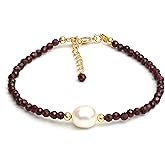 Gempires Handmade Beaded Crystal Bracelets with Freshwater Pearl Gemstone Jewelry Hypoallergenic 7.5 Inch Gold Plated Everyday Wear Bracelet Gifts